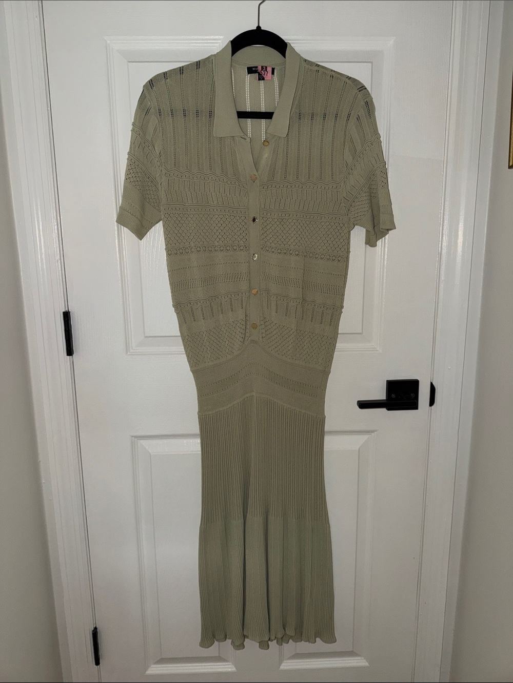 Guess by Marciano Ribbed Knit Collared Dress in Sage